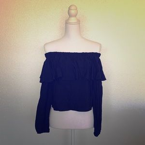 The Fifth Label Off the Shoulder Crop Top in Navy